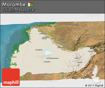 Shaded Relief Panoramic Map of Morombe, satellite outside