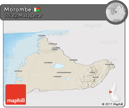 Shaded Relief Panoramic Map of Morombe, single color outside