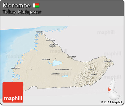 Shaded Relief Panoramic Map of Morombe, single color outside