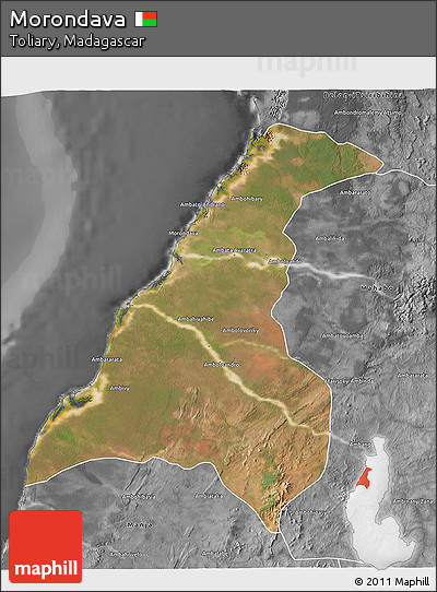 Satellite 3D Map of Morondava, desaturated