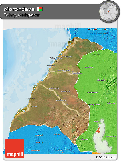 Satellite 3D Map of Morondava, political outside