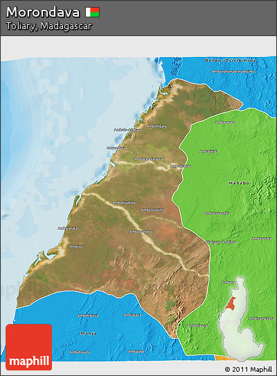 Satellite 3D Map of Morondava, political outside