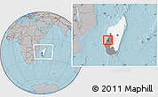 Gray Location Map of Morondava, highlighted country, highlighted parent region, within the entire country, hill shading
