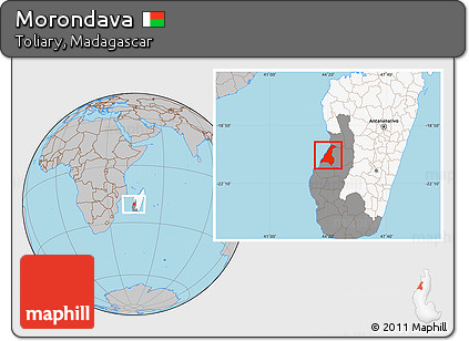 Gray Location Map of Morondava, highlighted country, highlighted parent region