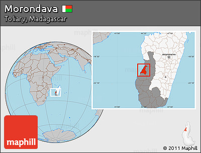 Gray Location Map of Morondava, highlighted country, highlighted parent region