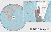 Gray Location Map of Morondava, highlighted country, highlighted parent region, hill shading