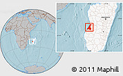Gray Location Map of Morondava, highlighted country, hill shading