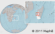 Gray Location Map of Morondava, highlighted parent region, within the entire country, hill shading