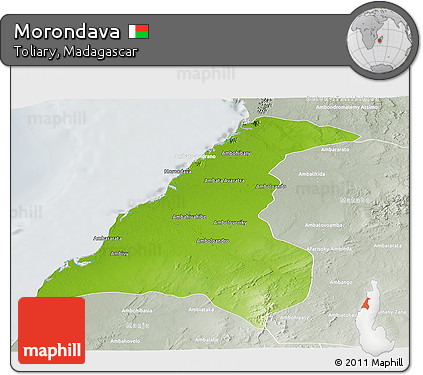 Physical Panoramic Map of Morondava, lighten, semi-desaturated