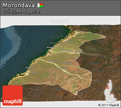 Satellite Panoramic Map of Morondava, darken