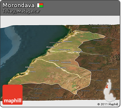 Satellite Panoramic Map of Morondava, darken