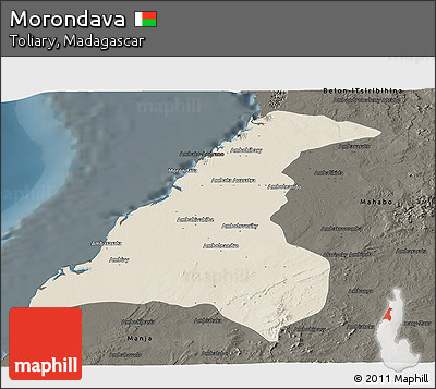 Shaded Relief Panoramic Map of Morondava, darken
