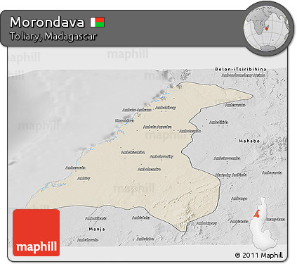 Shaded Relief Panoramic Map of Morondava, desaturated