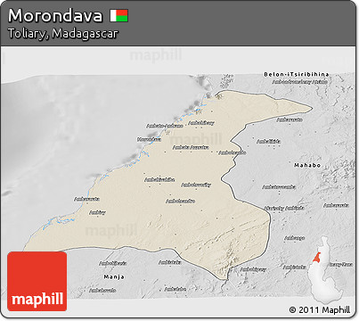 Shaded Relief Panoramic Map of Morondava, desaturated