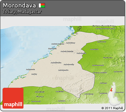 Shaded Relief Panoramic Map of Morondava, physical outside