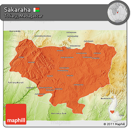 Political 3D Map of Sakaraha, physical outside