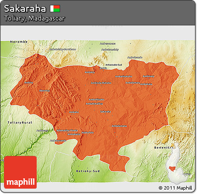 Political 3D Map of Sakaraha, physical outside