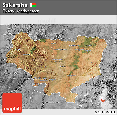 Satellite 3D Map of Sakaraha, desaturated