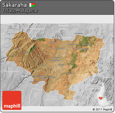 Satellite 3D Map of Sakaraha, lighten, desaturated