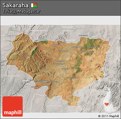 Satellite 3D Map of Sakaraha, lighten, semi-desaturated