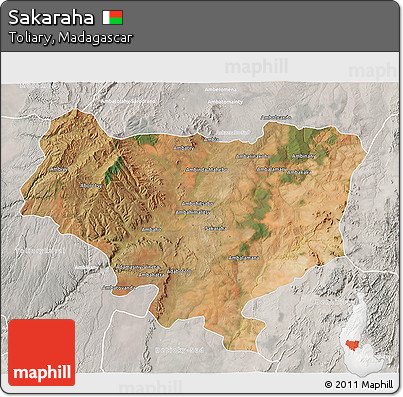 Satellite 3D Map of Sakaraha, lighten, semi-desaturated