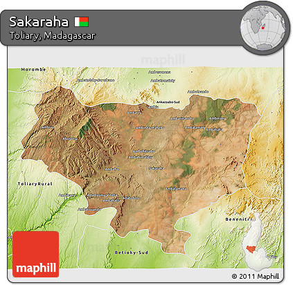 Satellite 3D Map of Sakaraha, physical outside