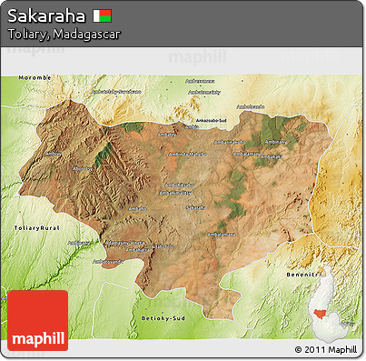 Satellite 3D Map of Sakaraha, physical outside