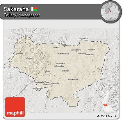 Shaded Relief 3D Map of Sakaraha, lighten, semi-desaturated