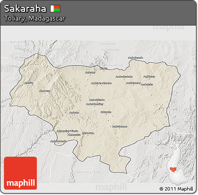 Shaded Relief 3D Map of Sakaraha, lighten, semi-desaturated