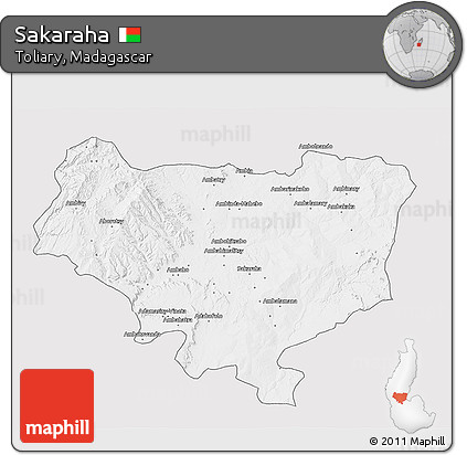 Silver Style 3D Map of Sakaraha, single color outside
