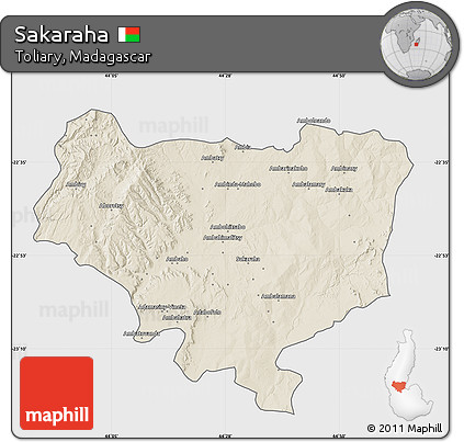 Shaded Relief Map of Sakaraha, single color outside
