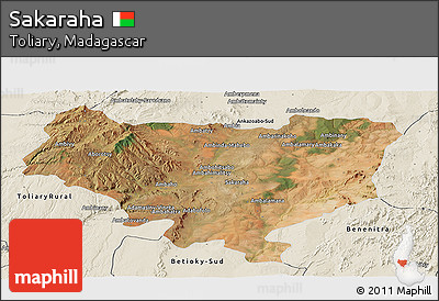 Satellite Panoramic Map of Sakaraha, shaded relief outside