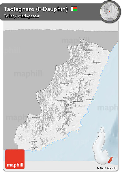 Gray 3D Map of Taolagnaro (F-Dauphin), single color outside