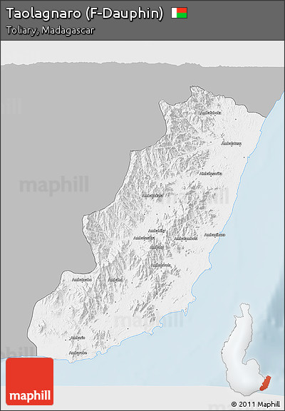 Gray 3D Map of Taolagnaro (F-Dauphin), single color outside