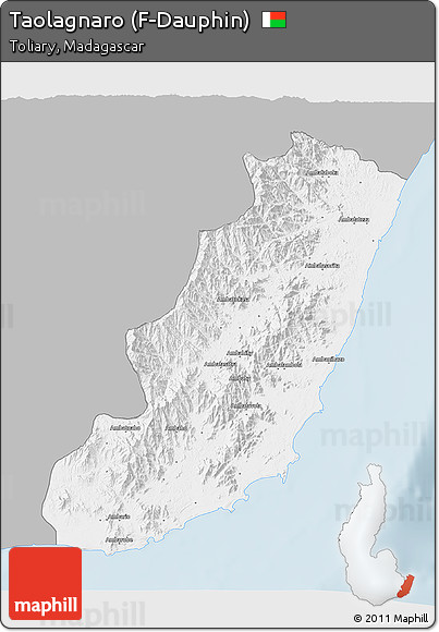 Gray 3D Map of Taolagnaro (F-Dauphin), single color outside