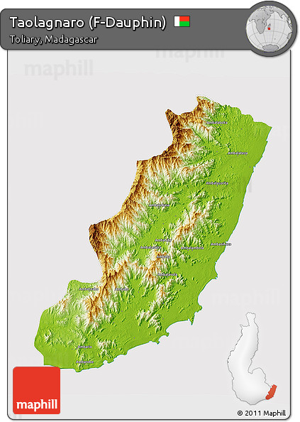 Physical 3D Map of Taolagnaro (F-Dauphin), cropped outside