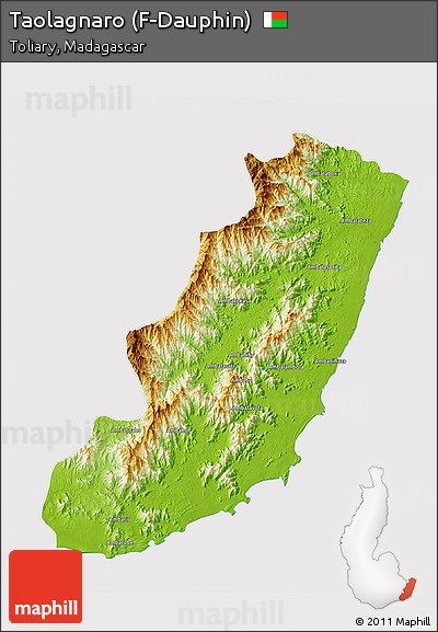 Physical 3D Map of Taolagnaro (F-Dauphin), cropped outside