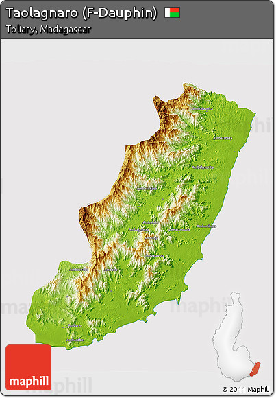 Physical 3D Map of Taolagnaro (F-Dauphin), cropped outside