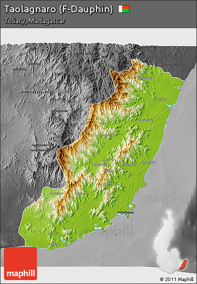 Physical 3D Map of Taolagnaro (F-Dauphin), darken, desaturated