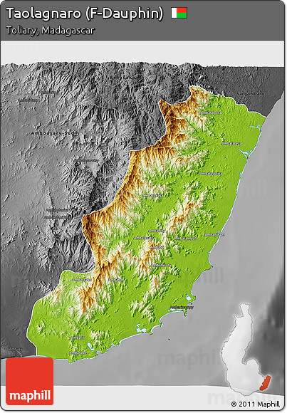 Physical 3D Map of Taolagnaro (F-Dauphin), darken, desaturated
