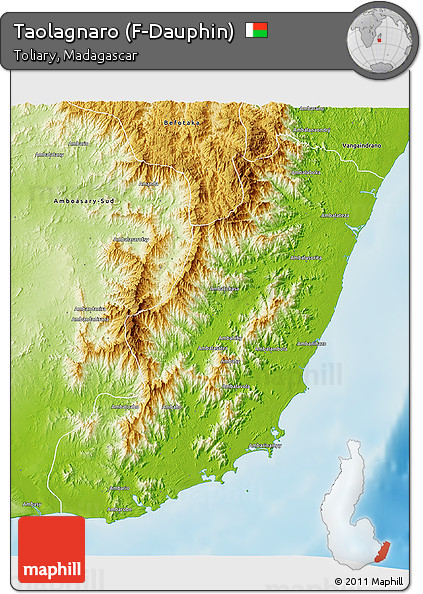 Physical 3D Map of Taolagnaro (F-Dauphin)