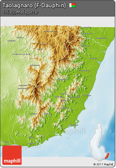 Physical 3D Map of Taolagnaro (F-Dauphin)