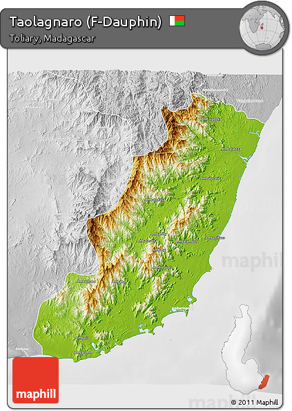 Physical 3D Map of Taolagnaro (F-Dauphin), lighten, desaturated