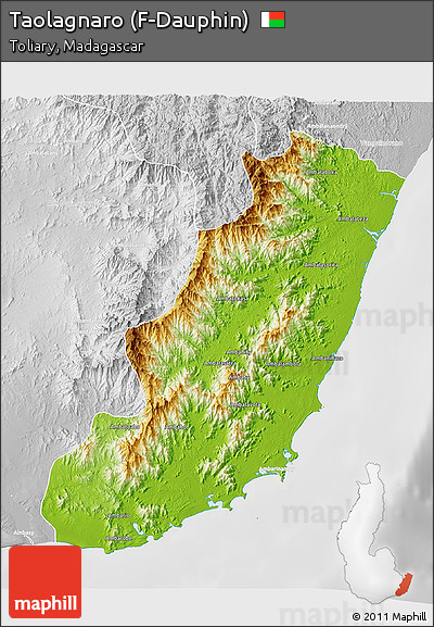 Physical 3D Map of Taolagnaro (F-Dauphin), lighten, desaturated