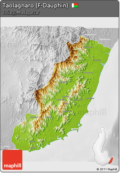 Physical 3D Map of Taolagnaro (F-Dauphin), lighten, desaturated