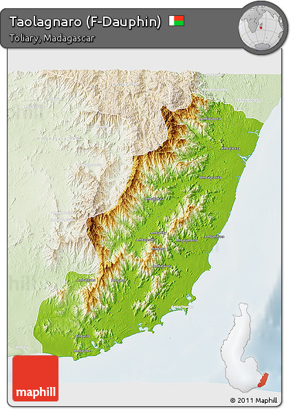 Physical 3D Map of Taolagnaro (F-Dauphin), lighten