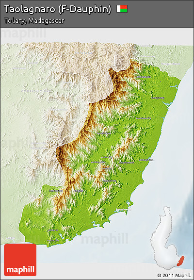 Physical 3D Map of Taolagnaro (F-Dauphin), lighten