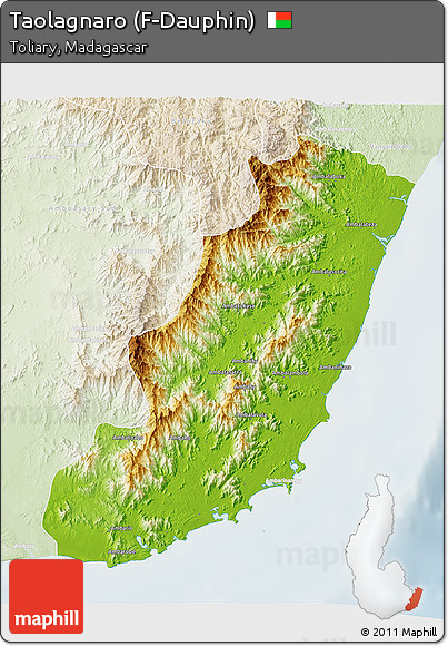 Physical 3D Map of Taolagnaro (F-Dauphin), lighten