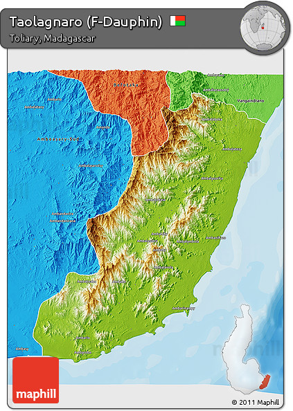 Physical 3D Map of Taolagnaro (F-Dauphin), political outside
