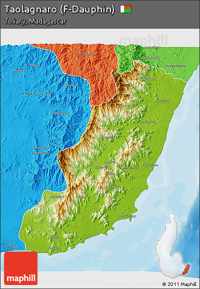 Physical 3D Map of Taolagnaro (F-Dauphin), political outside